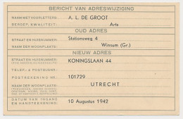 Verhuiskaart G. 13 Particulier Bedrukt Winsum 1942 - Postwaardestukken