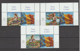 ROMANIA  2024 FLOWERS Of  COLOURS  Set Of 3 Stamps  With Labels  MNH* - Nuevos