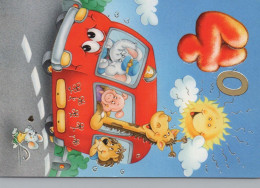 ELEFANT GIRAFFE LION Tier Vintage Ansichtskarte Postkarte CPSM #PBS049.A - Elefantes