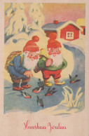 BABBO NATALE Buon Anno Natale GNOME Vintage Cartolina CPSMPF #PKG421.A - Santa Claus