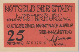 25 PFENNIG 1920 Stadt WESTERBURG Hesse-Nassau DEUTSCHLAND Notgeld #PF939 - Lokale Ausgaben