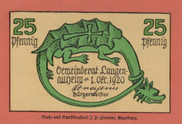 25 PFENNIG 1920 Stadt LANGENALTHEIM Bavaria UNC DEUTSCHLAND Notgeld #PB977 - [11] Emisiones Locales