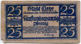 25 PFENNIG 1920 Stadt KLEVE Rhine DEUTSCHLAND Notgeld Papiergeld Banknote #PL816 - [11] Emisiones Locales