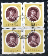 ITALIA REPUBBLICA ITALY REPUBLIC1977 ARTISTI ITALIANI ITALIAN ARTISTS GOLDONI QUARTINA BLOCK LIRE 70 USATO USED OBLITERE - 1971-80: Oblitérés