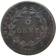 LaZooRo: French Colonies 5 Centimes 1830 A F - Colonias Francesas (1817-1844)