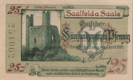 25 PFENNIG 1921 Stadt SAALFELD Thuringia UNC DEUTSCHLAND Notgeld Banknote #PI976 - Lokale Ausgaben