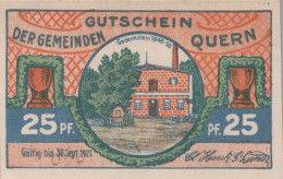 25 PFENNIG 1921 Stadt QUERN Schleswig-Holstein UNC DEUTSCHLAND Notgeld #PB856 - [11] Emisiones Locales