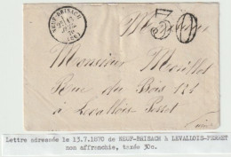 1279p - NEUF BRISACH Type16 Pour LEVALLOIS PERRET - 13 Juillet 1870 - Taxe 30 Par Manque De Timbre - Voir Texte - - Guerra De 1870