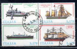 ITALIA REPUBBLICA ITALY REPUBLIC 1977 COSTRUZIONI NAVALI ITALIANE NAVI SHIPS SERIE COMPLETA BLOCCO BLOCK SET USATO USED - Blocs-feuillets