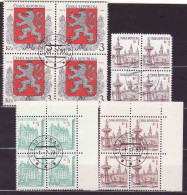 Czech Republic 1993, 4 X Four Block, 4 X Viererblock, National Emblem, Plzen, České Budejovice, Used - Oblitérés