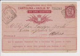 Italia 1894 Intero Cartolina Vaglia L 4 Monte San Savino X Arezzo 2 Scansioni - Ganzsachen