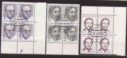 Czech Republic 1993, 3x Four Block, 3x Viererblock, Havel, Sedláček, Čech, Used, CTO - Used Stamps