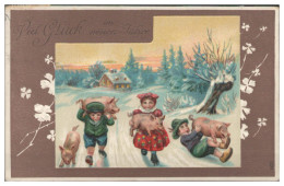 Y29101/ Neujahr Kinder Und Schweine Litho Prägedruck AK 1911 - Nouvel An