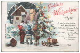 Y29104/ Weihnachten Engel Zwerge Litho AK 1898 - Autres & Non Classés