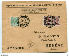 Milano/Ginevra Del 3.10.25 - Aerogramma Del Primo Volo - Poststempel (Flugzeuge)