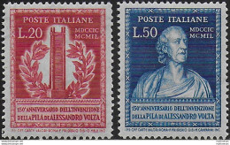 1949 Italia A. Volta 2v. Bc MNH Sassone N. 611/12 - 1946-60: Nieuw/plakker