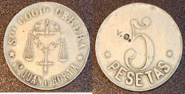 2232 ESPAÑA 1970 FICHA 5 PESETAS DE LA COOPERATIVA OBRERA DE SAN JUAN DE HORTA - 10 Centimos