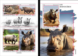 Niger 2023, Animals, Rhino, 4val In BF +BF - Rhinoceros