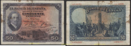 694 ESPAÑA 1927 50 PESETAS 1927 SELLO REPUBLICA - Autres & Non Classés