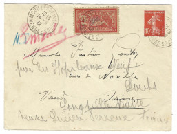 1922 - Enveloppe E P  10 C Semeuse  + Compl. Merson 40 C  Oblit. Mouilleron En Pareds / Vendée Pour La Suisse - 1921-1960: Période Moderne