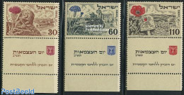 Israel 1952 Independence 3v, Mint NH, Nature - Flowers & Plants - Unused Stamps (with Tabs)