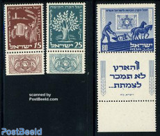 Israel 1951 KKL 3v, Mint NH, Various - Stamps On Stamps - Agriculture - Unused Stamps (with Tabs)