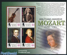 Antigua & Barbuda 2006 Mozart 4v M/s, Mint NH, Performance Art - Amadeus Mozart - Music - Musik