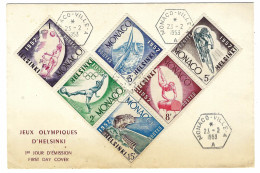 1953 - Enveloppe F D C  De MONACO   " Jeux Olympiques D'HELSINKI " Oblit. R A U De MONACO - VILLE - A - Estate 1952: Helsinki