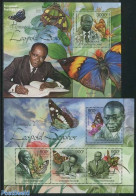 Central Africa 2012 Leopold Senghor, Butterflies 2 S/s, Mint NH, History - Nature - Politicians - Butterflies - Central African Republic
