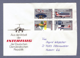 DDR  Blanko Schmuckbrief -  Zusammendrucke Vierer-Block Mi 2516-2519 -  INTERFLUG AEROSOZPHILEX   (DRSN-0100) - Storia Postale