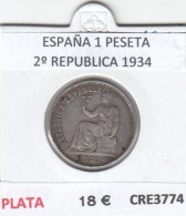 CRE3774 MONEDA ESPAÑA 1 PESETA PLATA 2º REPUBLICA 1934 MBC - Otros & Sin Clasificación