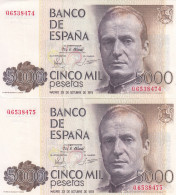CRBS1328 PAREJA CORRELATIVA BILLETES ESPAÑA 5000 PESETAS 1979 S/C- - [ 4] 1975-… : Juan Carlos I