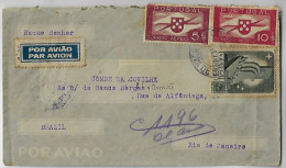 Portugal 1941 Airmail Cover Vila Nova De Gaia Porto Lisboa Rio De Janeiro 3 Stamp Shield & Propeller Age Of Discoveries - Lettres & Documents