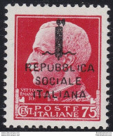 1944 RSI, N° 494l 75 Cent. Carminio MNH** Soprastampa Dritta Al Verso E Capovol - Other & Unclassified