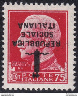 1944 RSI, N° 494a 75 Cent. Carminio MNH/** SOVRASTAMPA CAPOVOLTA - Other & Unclassified