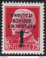 1944 RSI, N° 494a 75 Cent. Carminio MNH/** SOVRASTAMPA CAPOVOLTA - Otros & Sin Clasificación