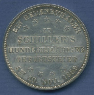 Frankfurt Stadt Taler 1859 Schillers 100. Geburtstag, J 50 Vz/st (m3863) - Taler En Doppeltaler