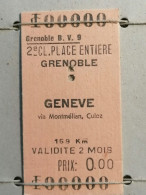 Sncf, Suisse, Ticket Grenoble Genève Aller Simple - Europe