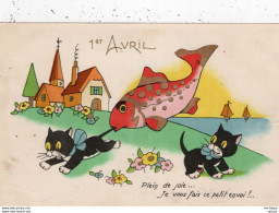 C P A - THEME - CHAT -  Chaton   1er Avril Dessin Plein De Joie - Chats