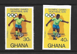 Ghana Soccer At Olympic Games 1976 Montreal 30p East Germany Overprint Singles X 2 Both Perforate And Imperforate MNH - Neufs