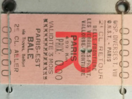 Sncf Ticket Paris Delle Les Verrières Aller Retour - Europe