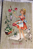 Cp, éd Haco Aquarell 555, Aquarelle Illustration  Bonne Fête Femme Caniche, Fleurs, - Other & Unclassified