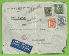 401+419+426+483 Op Brief PAR AVION Stempel ANTWERPEN 9/5/1940 !!!naar New Foundland CANADA , Stempel ZURUCK (B10805 - 1936-1951 Poortman