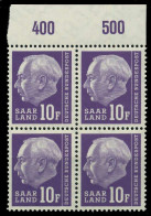 SAAR OPD 1957 Nr 413 Postfrisch VIERERBLOCK ORA X799A3E - Unused Stamps