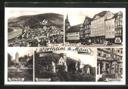 AK Wertheim / Main, Burgruine, Tauberpartie, Engelsbrunnen, Markt  - Wertheim