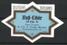 Reklamemarke Nuss-Likör, Kreuz-Drogerie M. & Dr. H. Quidde, München  - Erinnophilie