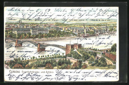 Lithographie Coblenz, Eisenbahnbrücke Und Schloss  - Autres & Non Classés