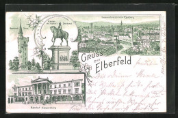 Lithographie Elberfeld, Stadt Vom Kiesberg Betrachtet, Kaiser Wilhelm Denkmal, Bahnhof Döppersberg  - Sonstige & Ohne Zuordnung