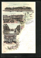 Lithographie Wiesbaden, Kurhaus, Kochbrunnen, Kursaal Und Musikpavillon  - Wiesbaden