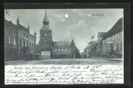 Mondschein-AK Sternberg I. Mecklb., Marktplatz Bei Nacht  - Sternberg